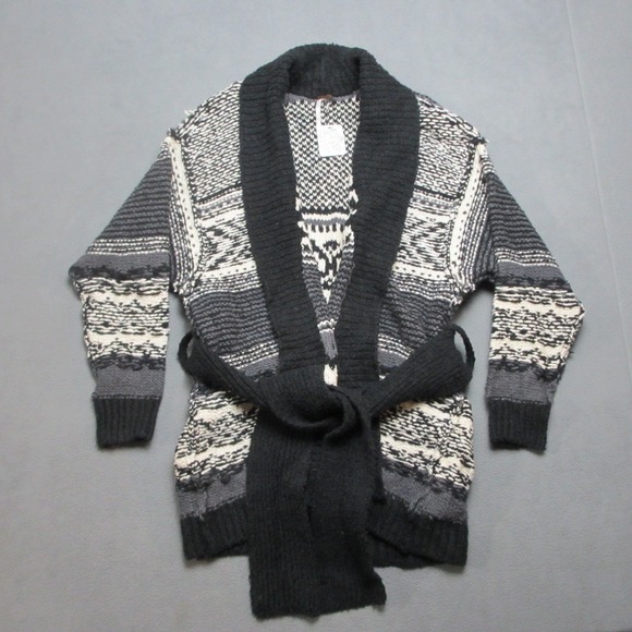Free People Sweaters - Free People Sweater Womens Small White Black Cardigan Cozy Cabin Belted Waist